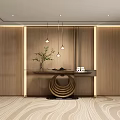 Elegant Hotel Corridor Interior With Wooden Panel Walls Pendant Lights Decorative Ornaments And Patterned Carpet