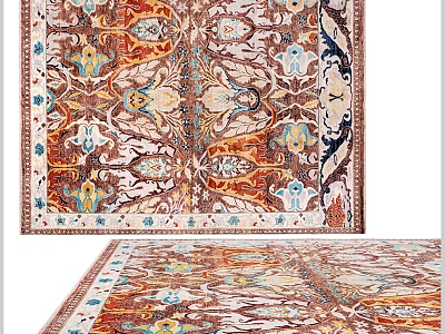 Traditional Square Rug With Intricate Floral Patterns And Vibrant Color Tones 3d model