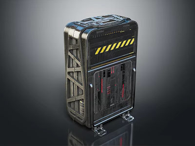 Industrial Metal Container With Yellow Black Warning Stripes Transparent Panel And Support Legs 3d model