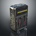 Industrial Metal Container With Yellow Black Warning Stripes Transparent Panel And Support Legs