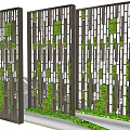 Modern Decorative Room Divider With Geometric Cutout Design And Green Plant Accents