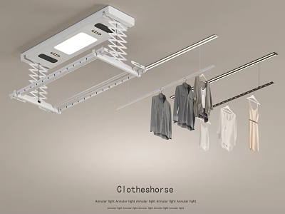 Modern Electric Ceiling Mounted Clotheshorse With Lighting Retractable Design And Hanging Clothes 3d model