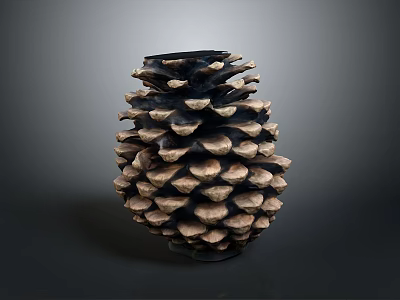 Pine Cone With Natural Scaly Brown Texture Isolated On Dark Background 3d model