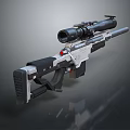 Sniper Rifle With Modern Design Scope Metal Components And Red Accents