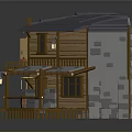 Octagonal Wooden Two Story Building With Blue Roof Balconies Awnings And Lanterns