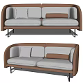 Modern Two-Seater Sofa With Light Gray Fabric Cushions Brown Leather Armrests And Metal Legs