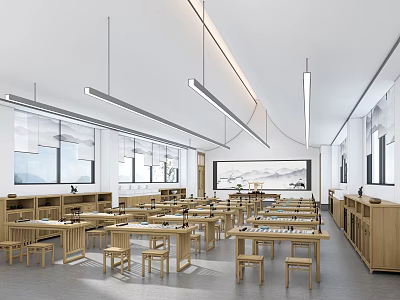 New Chinese Style Classroom Calligraphy Classroom 3d model