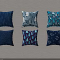 Various Blue Decorative Throw Pillows with Snowflake Tree and Star Patterns 3d model
