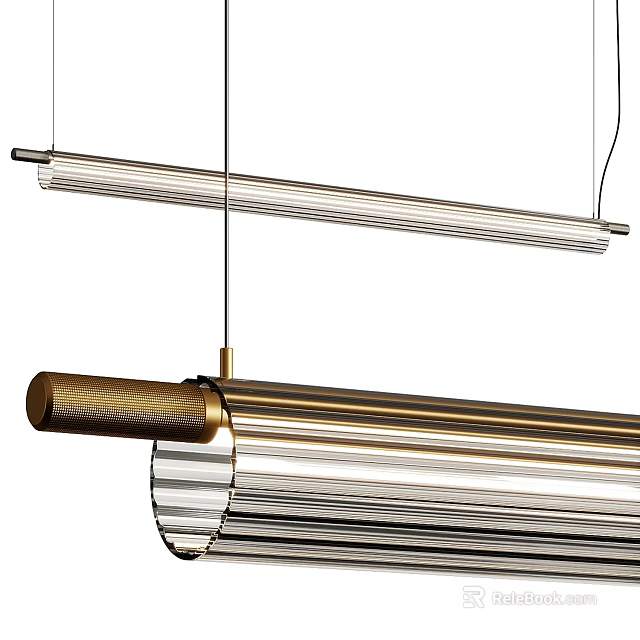 Elegant Modern Linear Pendant Light With Metallic Frame And Glass Shades 3d model 