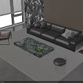 Black Leather Sofa and Green Marble Coffee Table with Brown Armchair Side Table and Window