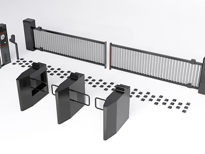 Public Facility Security Access Control With Turnstiles And Barrier Gate 3d model