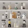Diverse Household Appliances Including Blenders Juicers And Various Designs On Shelves