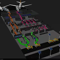 Aerial Planning of Airport Terminal with Airplanes Passengers Baggage Handling and Vehicle Lanes