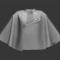 Gray Cloak with Mandarin Collar and Metal Brooch in Soft Fabric Design