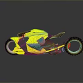 Futuristic Yellow Motorcycle With Blue Windshield Orange Rims And Sleek Modern Design