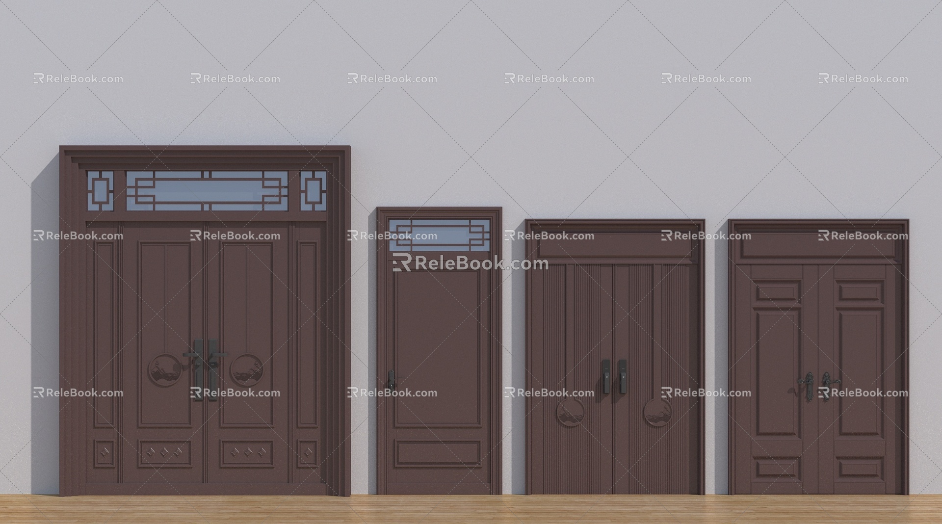 Chinese modern double door 3d model