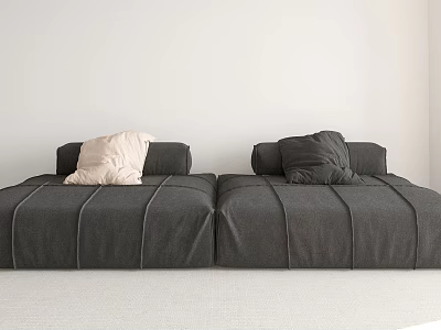 Dark Gray Sectional Sofa With Light And Dark Pillows In Minimalist Interior 3d model