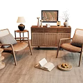Natural Style Rattan Accent Chairs With Wooden Frame Side Table And Open Book