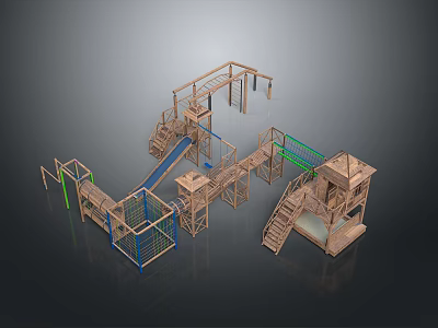 Wooden Outdoor Kids Play Equipment with Climbing Frame Slide and Swing Set Design 3d model