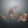 Wooden Outdoor Kids Play Equipment with Climbing Frame Slide and Swing Set Design