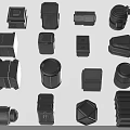 Tactical Weapon Accessories In Various Black Shapes With Blue White Striped Background