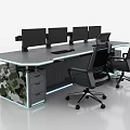 Functional Desk With Multiple Monitors Ergonomic Chairs LED Lights and Drawers