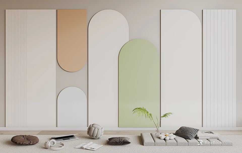 Modern Arched Wall Panels With Soft Tones And Minimalist Decor 3d model 