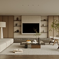 Living Room Sofa Single Chair Coffee Table Curtain Carpet Bookshelf Jewelry Chandelier Hanging Picture 3d model