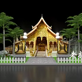 Myanmar Themed Display With Golden Pagoda Hot Air Balloons And Boat
