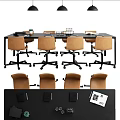 Modern Black Conference Table With Brown Wheeled Chairs Documents And Stationery