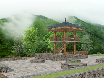 New Chinese Style Observation Deck Tea Fragrant Pavilion Observation Deck 3d model