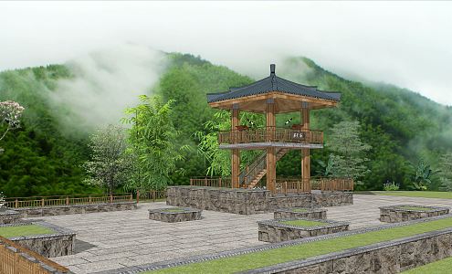 New Chinese Style Observation Deck Tea Fragrant Pavilion Observation Deck 3d model