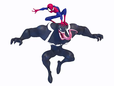 SpiderMan Riding On Venom Game Movie Characters In Dynamic Action Pose 3d model