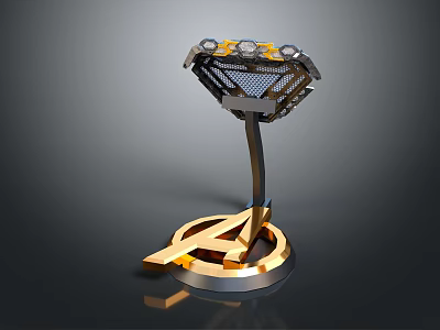 Metallic Decorative Object With Diamond Shaped Grid Top And Golden Logo Base 3d model
