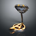 Metallic Decorative Object With Diamond Shaped Grid Top And Golden Logo Base