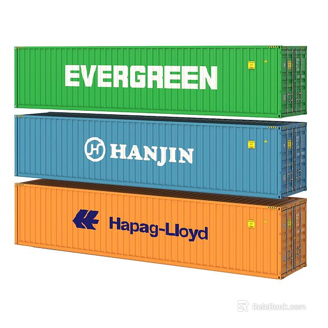 Industrial Equipment Stacked Shipping Containers From Evergreen Hanjin And Hapag Lloyd 3d model 
