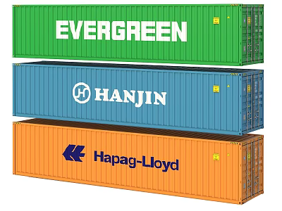 Industrial Equipment Stacked Shipping Containers From Evergreen Hanjin And Hapag Lloyd 3d model