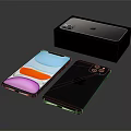 Apple Smartphone Featuring Colorful Display Dark Back Triple Camera And Packaging Box 3d model