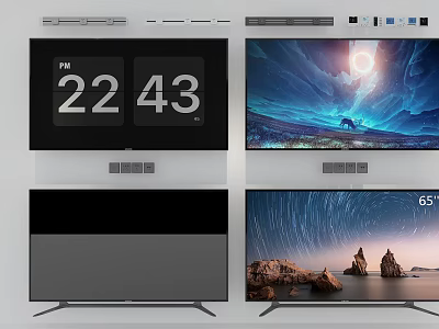 Modern Television Models With 22 43 55 Screen Sizes And Scenic Digital Displays 3d model