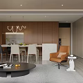Modern Living Dining Area With Large Windows City View Sofa Round Coffee Table Chair Plant