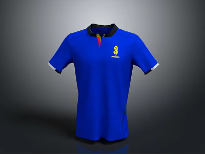 Blue Polo Shirt with Black Collar Red Yellow Details Short Sleeves and Chest Logo 3d model