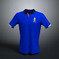 Blue Polo Shirt with Black Collar Red Yellow Details Short Sleeves and Chest Logo