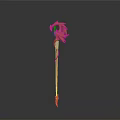 Ornate Fantasy Staff With Golden Decorative Top Red Shaft And Spiked Base 3D Render