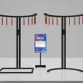 Beer Promotion Display Stand With Two Black Metal Frames And Red Hanging Strips