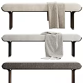 Modern Upholstered Bench With Beige Cushion Gray Blanket And Wooden Black Legs