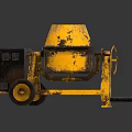 Old Yellow Concrete Mixer With Rusty Motor Wheels And Handle 3d model