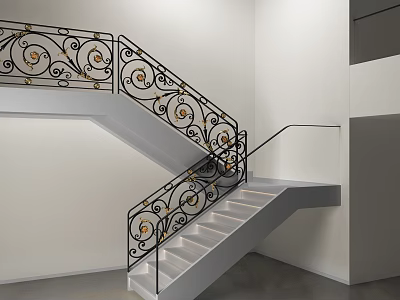 Ornate Iron Railing Design For Modern Staircase With Decorative Patterns And Elegant Details 3d model