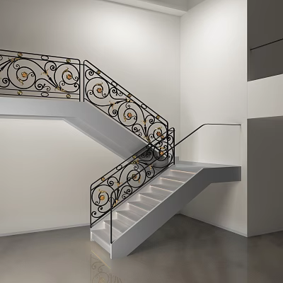 Ornate Iron Railing Design For Modern Staircase With Decorative Patterns And Elegant Details 3d model