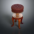 Brown Button Tufted Stool With Wooden Carved Legs And Metal Tray