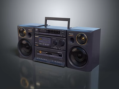 Black Portable Stereo Boombox With Large Speakers Handle Design And Control Buttons 3d model